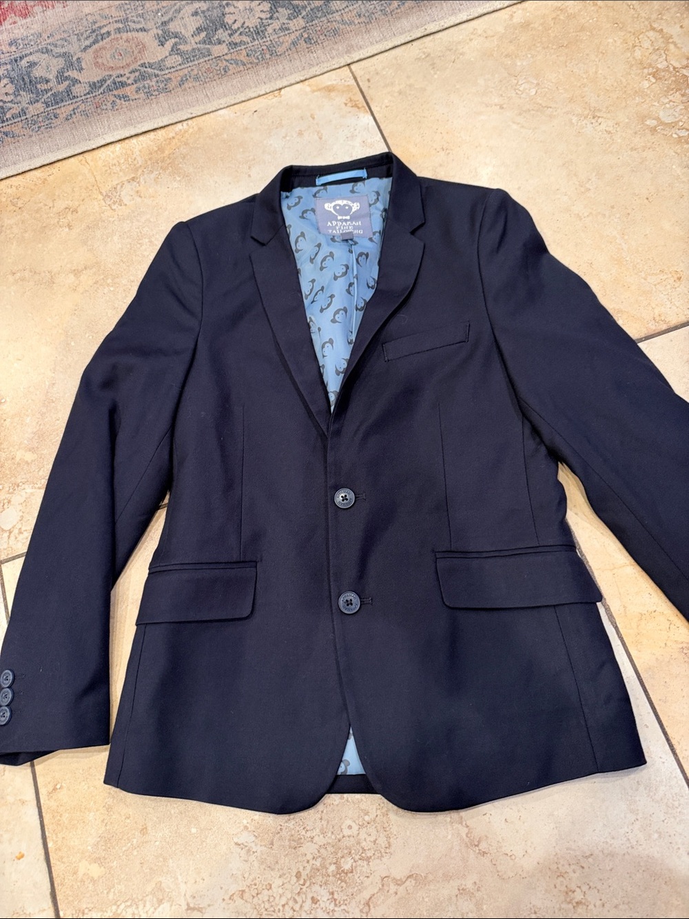 Appaman Navy Boys' Blazer with Light Blue Monkey-Print Lining size 12